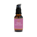 Pūraka Hydrating Super Serum with Rose and Frankincense in amber glass pump bottle, 30ml