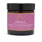 Pūraka Activated Charcoal Deep Cleansing Mask with Peppermint, Lavender and Camphor in amber glass jar, 60ml, organic naturopathic skincare