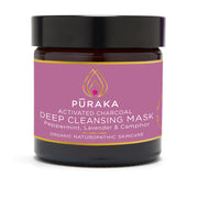 Pūraka Activated Charcoal Deep Cleansing Mask with Peppermint, Lavender and Camphor in amber glass jar, 60ml, organic naturopathic skincare